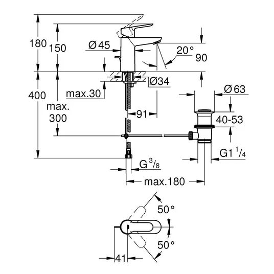 Grohe BauEdge - valamusegisti koos äravoolukomplektiga, kroomitud 23356000