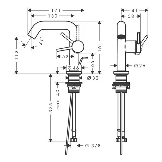 Hansgrohe Tecturis S - valamusegisti koos äravoolukomplektiga, CoolStart, EcoSmart, harjatud pronks 73323140