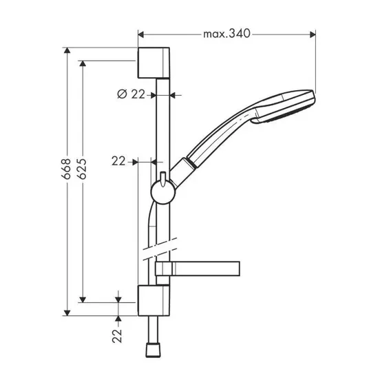 Hansgrohe Croma 100 - Komplekt - Käsidušš Vario + UnicaC seinale paigaldatav statiiv 0,65 m, kroom 27772000