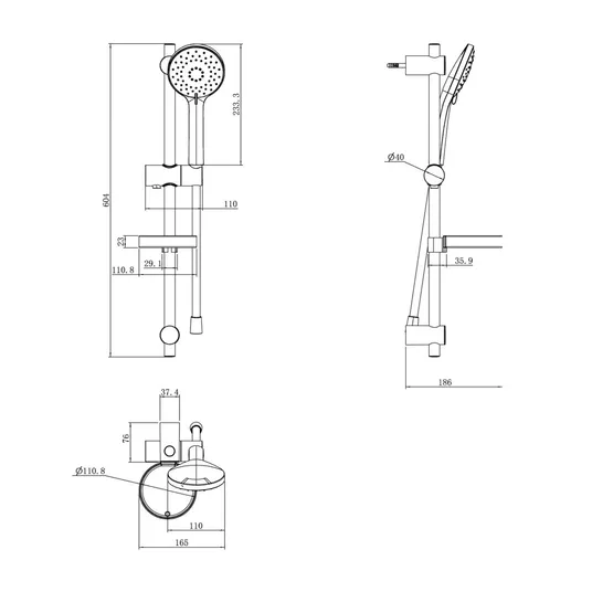 Villeroy & Boch Universal Showers – rankinio dušo, stovo ir žarnos rinkinys, 3 srovių tipai, matinė juoda TVS109004UK0K5