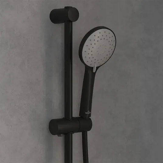 Villeroy & Boch Universal Showers – rankinio dušo, stovo ir žarnos rinkinys, 3 srovių tipai, matinė juoda TVS109004UK0K5