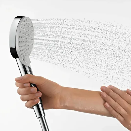 Hansgrohe Vernis Blend – dušo galvutės rinkinys, 2 sroves, dušo laikiklis ir žarna, EcoSmart, chromuotas 26278000
