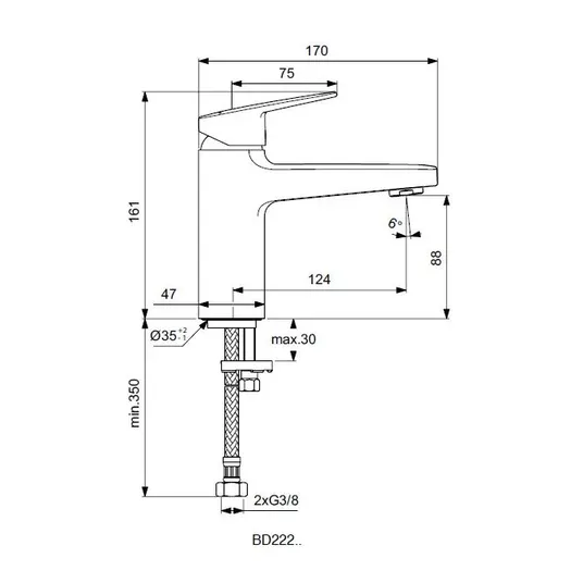 Ideal Standard CeraPlan – praustuvo maišytuvas Grande, chromuotas BD222AA