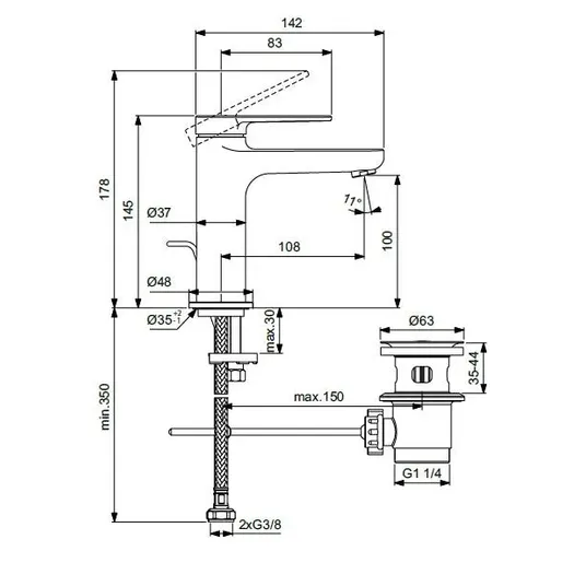 Ideal Standard Cerafine Nuovo - valamusegisti äravooluklapiga, kroom BD908AA