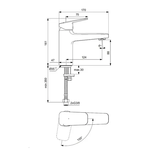 Ideal Standard CeraPlan – praustuvo maišytuvas, BlueStart, juodas šilkas BD224XG