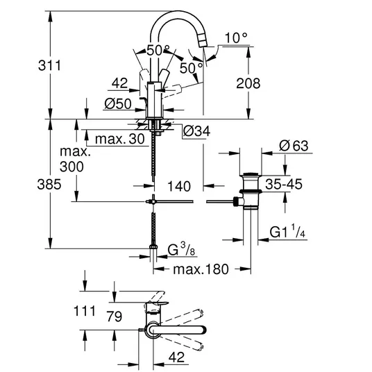 Grohe QuickFix Start - valamusegisti tühjendusklapiga, mattmust 242032432