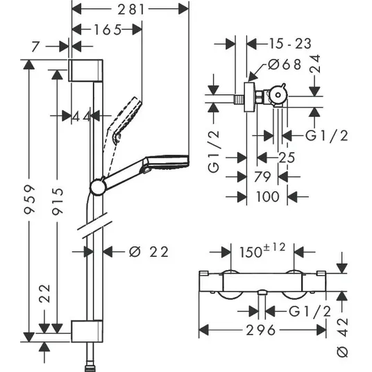 Hansgrohe Crometta - Dušikomplekt Vario koos termostaadiga Ecostat 1001 CL, 2 dušitüüpi, valge/kroom 27813400