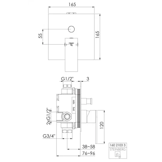 Steinberg 160 – paslėpta armatūra, skirta 2 vartotojams, juoda matinė 160 2103 3 S