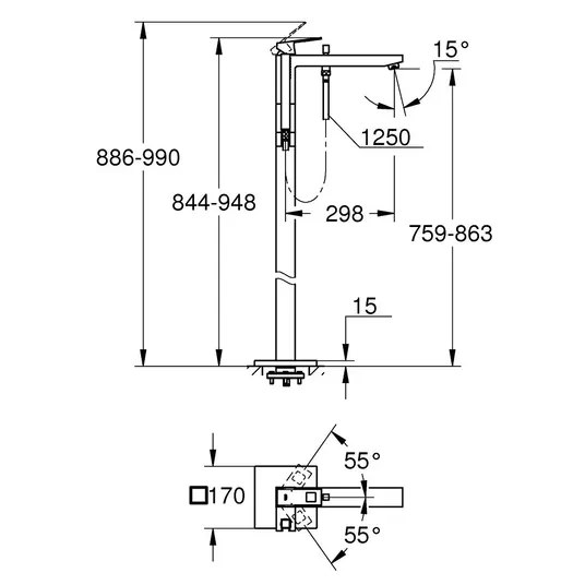 Grohe Eurocube – vonios maišytuvas, montuojamas ant grindų, chromuotas 23672001