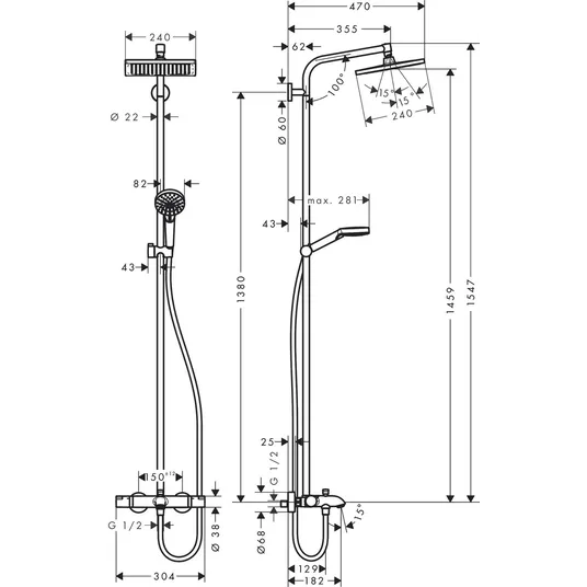 Hansgrohe Crometta - Termostaatiline vannisegisti E 240 dušiputka koos tarvikutega, kroomitud 27298000