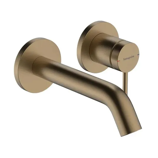 Hansgrohe Tecturis S - Seinale paigaldatav valamusegisti, koos äravoolukomplektiga, 2-auguline paigaldus, EcoSmart, harjatud pronks 73350140