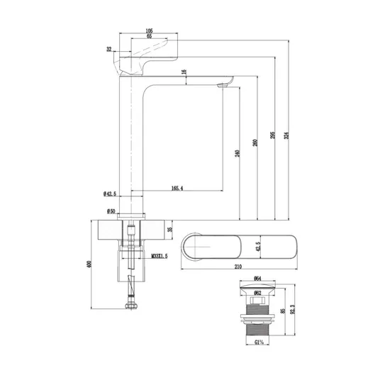 Villeroy & Boch O.novo – praustuvo maišytuvas su „Push-Open“ išleidimo mechanizmu, AquaSmart, chromas TVW10410511061