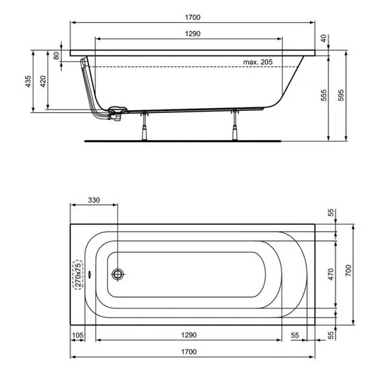 Ideal Standard Simplicity vonia 170x70 cm, balta W004401