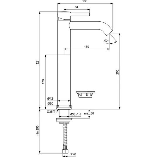 Ideal Standard CeraLine - valamusegisti Click-Clack äravoolumehhanismiga, must BD137XG
