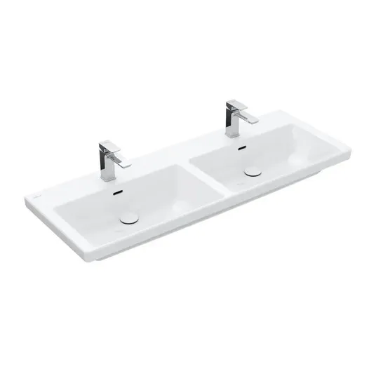Villeroy &amp; Boch Subway 3.0 - Divvietīga izlietne 130x47 cm, ar pārplūdes atveri, ar krāna caurumiem, CeramicPlus, Alpu balts 4A71D5R1