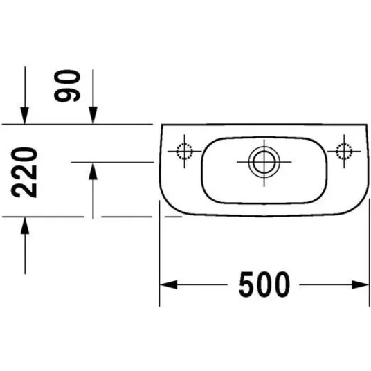 Duravit D-Code praustuvas, 50 x 22 cm, su 1 skyle maišytuvui dešinėje, baltas 07065000082
