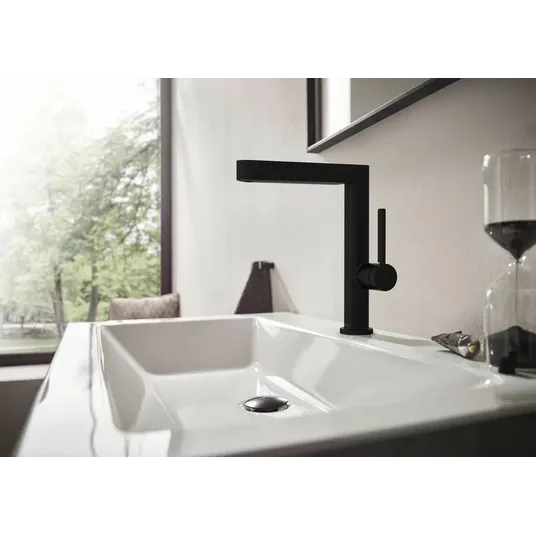 Hansgrohe Finoris - Ühe kangiga valamusegisti 230, Push-Open äravoolukomplektiga ja pööratava äravooluklapiga, EcoSmart, matt must 76060670