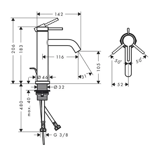 Hansgrohe Tecturis S - valamusegisti koos äravoolukomplektiga, EcoSmart, valge matt 73310700