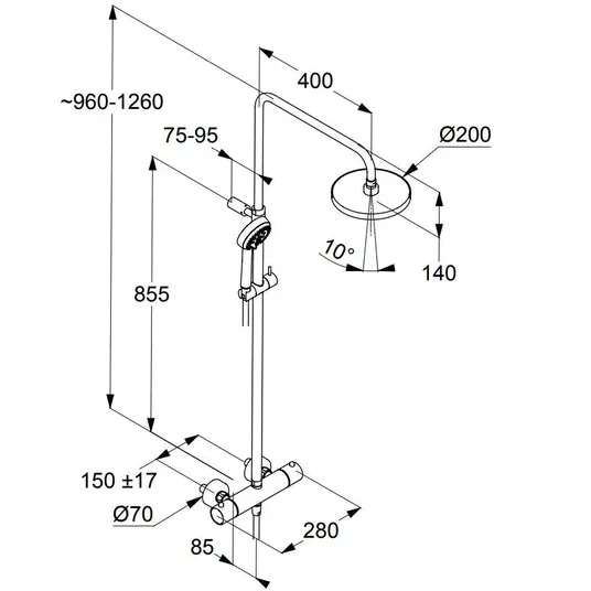 Kludi Logo – dušo kolona Dual Shower System su termostatiniais maišytuvais, 20 cm, chromas 6809205-00