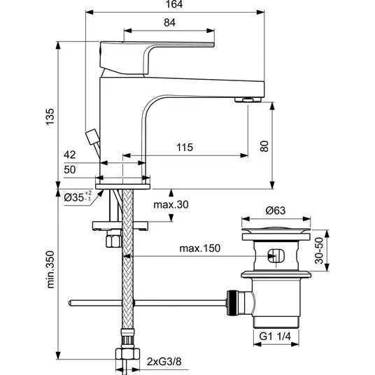 Ideal Standard Cerafine D – praustuvo maišytuvas, su išleidimo komplektu, chromuotas BC685AA