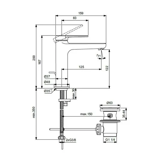 Ideal Standard Cerafine Nuovo - valamusegisti koos äravooluklapiga, kroom BD909AA