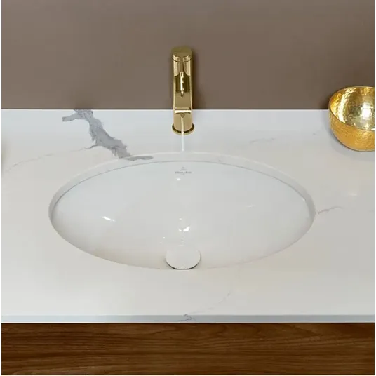 Villeroy & Boch Evana - po stalviršiu montuojamas praustuvas be skylės maišytuvui, su perpildymo vožtuvu, 50x35 cm, baltas, Ceramicplus 614700R1