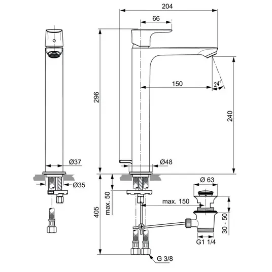 Ideal Standard Connect Air - Slim valamusegisti väljalaskega, Silver Storm A7025GN