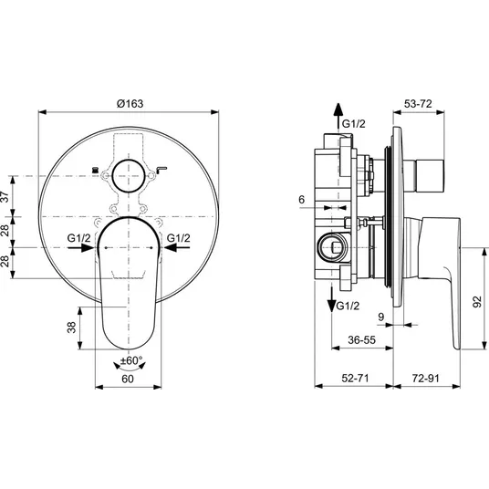 Ideal Standard Cerafine O – paslėpta maišytuvas su 2 išėjimais, juodas BD135XG