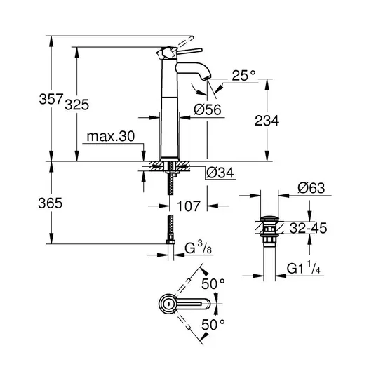Grohe Start Classic - kraanikaussi kraanikaussi avaneva äravooluga, kroom 23784000