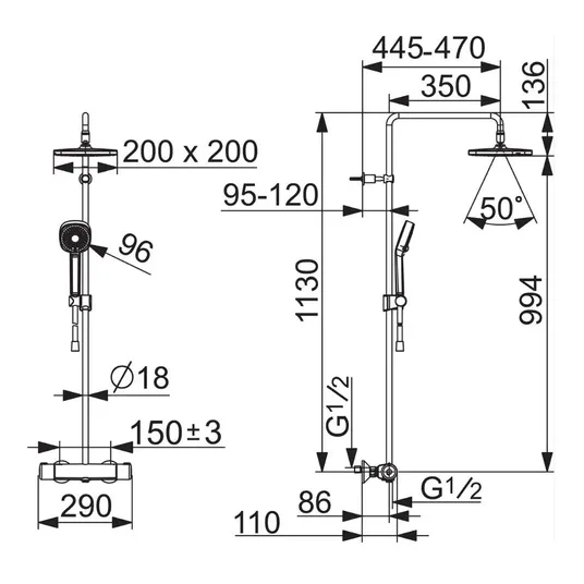 Hansa Micra – dušo komplektas Style 200 su termostatu, Thermo Cool, ECO, chromuotas 44350230