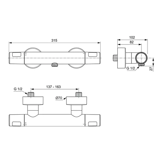 Ideal Standard Ceratherm T25N – termostatinis dušo maišytuvas, šilkinė juoda A8600XG