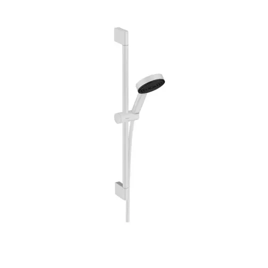 Hansgrohe Pulsify Select – dušo komplektas, 3 srovių tipai, EcoSmart, strypas 67 cm ir žarna, balta matinė 24161700