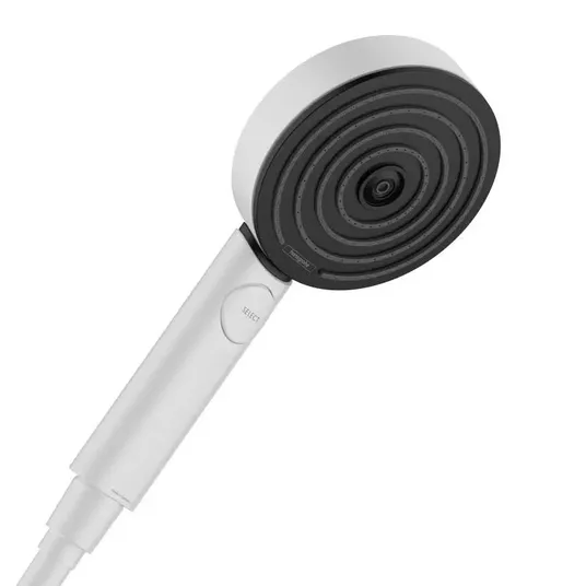 Hansgrohe Pulsify Select – dušo komplektas, 3 srovių tipai, EcoSmart, strypas 67 cm ir žarna, balta matinė 24161700