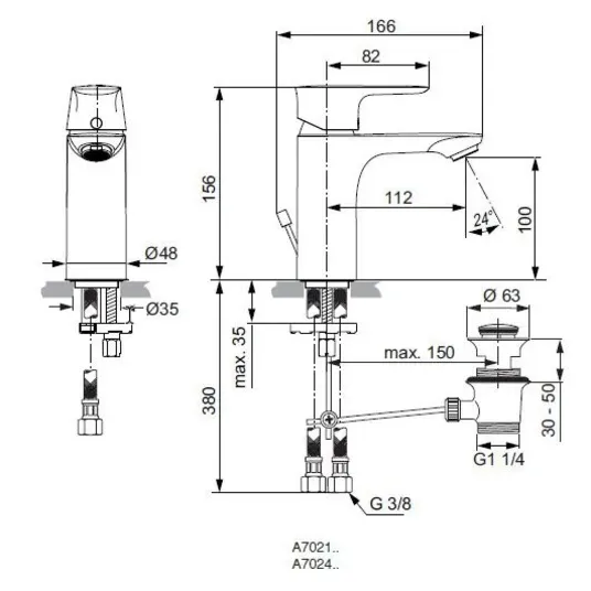 Ideal Standard Connect Air – praustuvo maišytuvas su išleidimo komplektu, chromas A7021AA