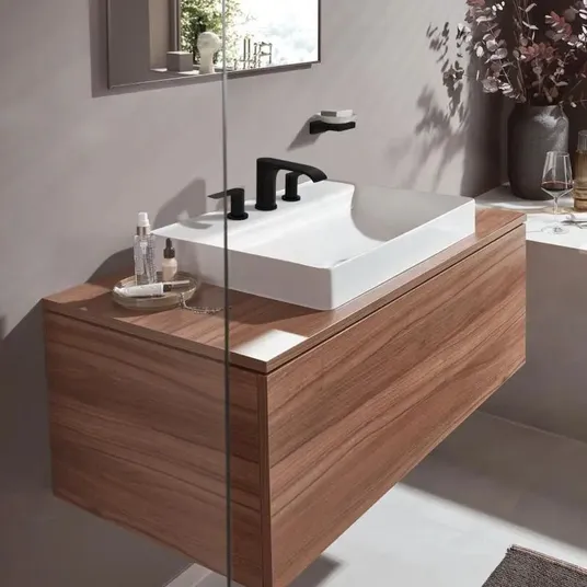Hansgrohe Vivenis – praustuvo maišytuvas 90, 3 skylių montavimas, su išleidimo komplektu Push-Open, EcoSmart, juodas matinis 75033670