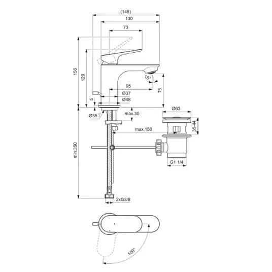 Ideal Standard Ceralife O - valamusegisti tühjendusklapiga, BlueStart, kroom BE003AA