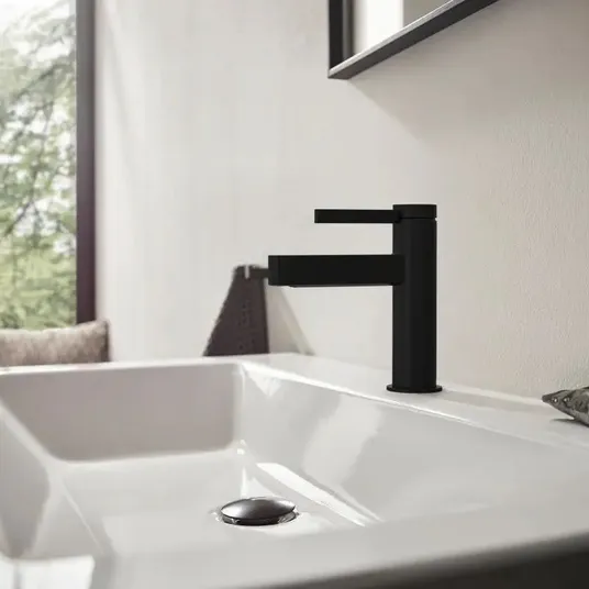 Hansgrohe Finoris – praustuvo vienos rankenos maišytuvas 110, su išleidimo komplektu Push-Open, EcoSmart, juodas matinis 76024670