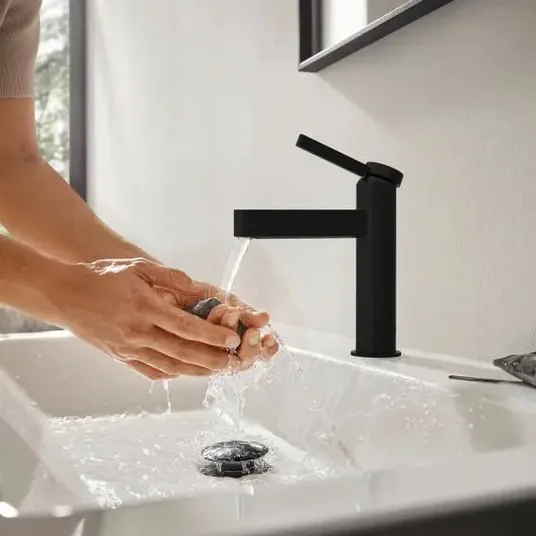 Hansgrohe Finoris – praustuvo vienos rankenos maišytuvas 110, su išleidimo komplektu Push-Open, EcoSmart, juodas matinis 76024670