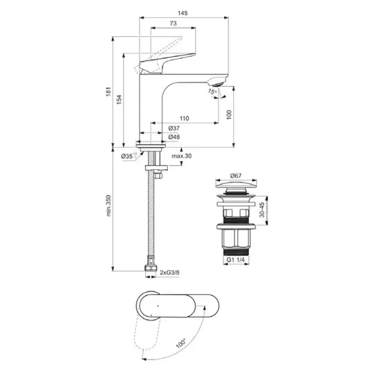 Ideal Standard Ceralife O - valamusegisti ClickClack väljundkomplektiga, BlueStart, kroom BE009AA