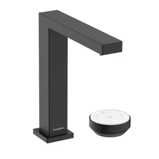 Hansgrohe Tecturis E – praustuvo maišytuvas su išleidimo vožtuvu, 2 skylių montavimas, CoolStart, EcoSmart+, juodas matinis 73053670