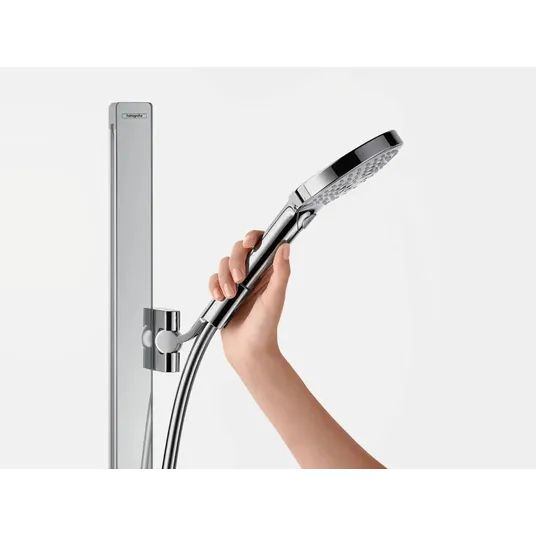 Hansgrohe Raindance Select S – dušo komplektas 120, EcoSmart 9 l/min, 3 sroves, dušo strypas 90 cm, chromuotas 27649000