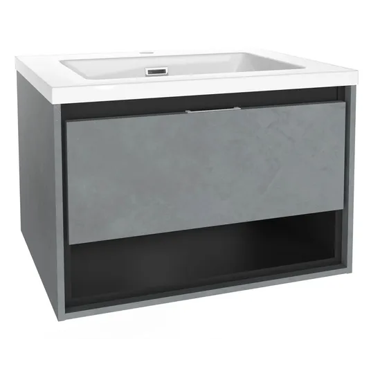kielle Meara - Praustuvo spintelė su apatine spintele 60 cm, betono/matinės juodos spalvos 50026S605