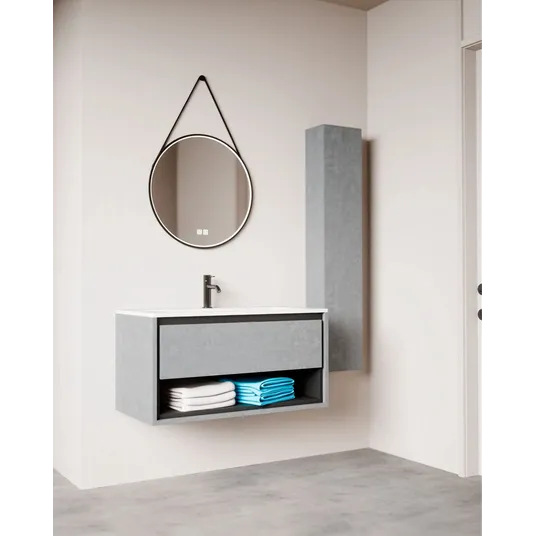 kielle Meara - Praustuvo spintelė su apatine spintele 60 cm, betono/matinės juodos spalvos 50026S605