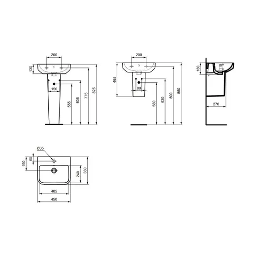 Ideal Standard i.Life B - Praustuvas 45x38 cm, su perpildymo anga, su maišytuvo skyle, baltas T461001