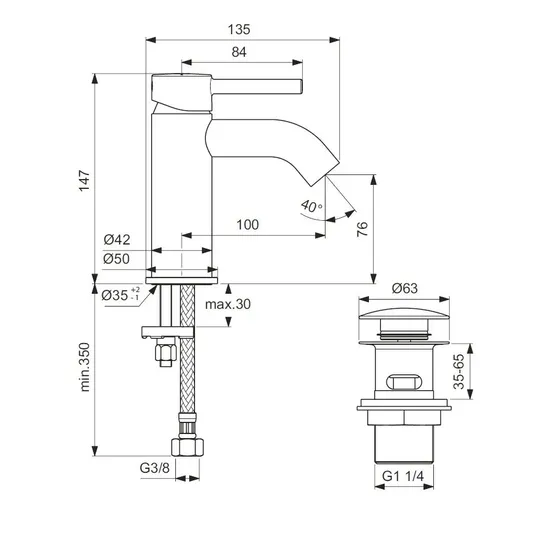 Ideal Standard CeraLine - valamusegisti Click-Clack äravoolumehhanismiga, must BC822XG