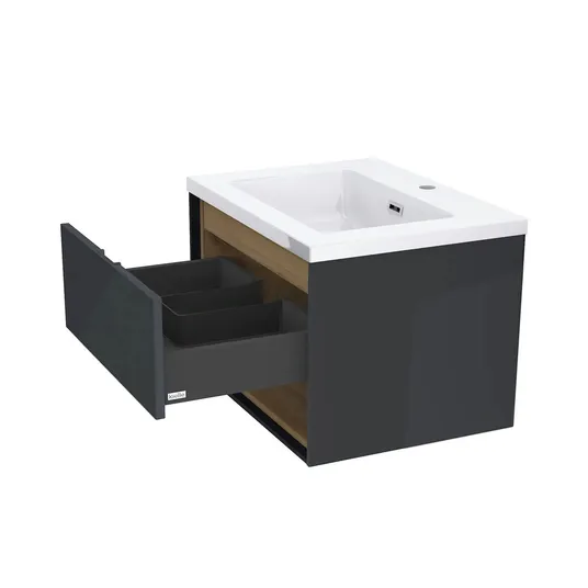 kielle Meara - Praustuvo spintelė su apatine spintele 60 cm, tamsiai pilka blizgi/tamsus ąžuolas 50026S606