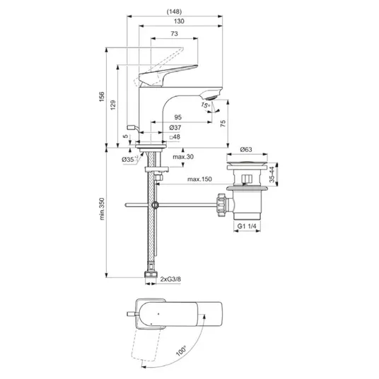Ideal Standard Ceralife C - valamusegisti tühjendusklapiga, BlueStart, kroom BE040AA