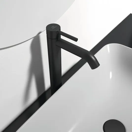 Ideal Standard CeraLine - kraanikauss koos äravoolukomplektiga, must BC194XG