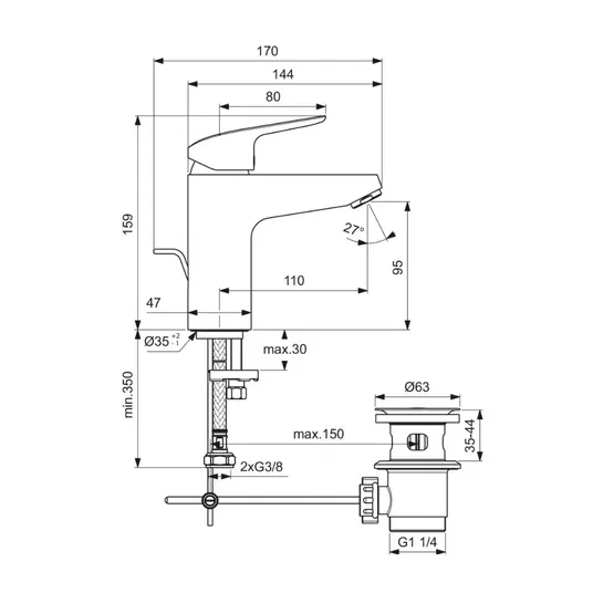 Ideal Standard CeraFlex - kraanikaussi kraanikaussi kraanikaussi äravooluklapiga, kroom B1712AA