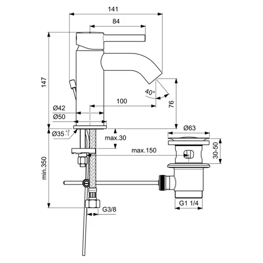 Ideal Standard CeraLine - kraanikaussi kraanikaussi Click-Clack äravoolumehhanismiga, kroom BC192AA